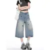 Moda Nuevo Estilo Retro Jeans Acampanados Cortos con Bordado de Perro Pequeño Estilo Americano Petite Adelgazantes Ropa para Mujer