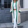 Cárdigan holgado de punto de estilo europeo y americano para otoño e invierno, abrigo de punto de largo medio con rayas y estilo sencillo para mujer.