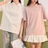 Cuello de Camisa para Mujer Estilo Hong Kong Polo Casual Holgado Camiseta de Manga Corta Cuello de Camisa Color Sólido Exterior Manga Corta Color Sólido Venta al por Mayor Transfronteriza