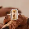 Anel Retangular de Citrino Natural e Ametista para Mulheres Prata Esterlina S925 Anel de Pedra Colorida Transmissão Ao Vivo Joias Novas Atacado