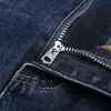 Calça Masculina Jeans Algodão Elástico Cintura Média Slim Fit Reta Branca Lavada Grossa Azul Escuro Nova Outono Inverno