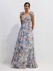 2026 Nuevo Vestido Sexy Transfronterizo Estampado con Tirantes Finos Hombros Descubiertos Atado con Lazo Volantes Estilo Vacaciones Ceñido a la Cintura