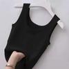 Camiseta sin mangas de color liso con cuello redondo para mujer, Ropa exterior de camiseta acanalada para verano