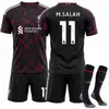 2627 Camisa do Exército Vermelho Número do Clube 11 Salah Uniforme de Time Esportivo Liverpool Segundo Uniforme de Fora Conjunto de Kit de Futebol
