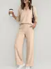 2026 Moda deportiva para mujer de comercio exterior transfronterizo europeo y americano, sudadera de color liso con cuello en V y manga larga, conjunto de pantalones casuales