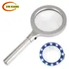 Superficie de Espejo Grande de 85 mm, 12 Luces LED, Dos Niveles de Brillo, Ampliación 5X y 10X, Lupa de Lectura de Alta Definición Metálica de Mano
