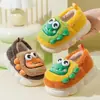 Zapatillas de Algodón Felices Mary Baby para Niños Dibujos Animados de Dinosaurios Zapatos Peludos de Interior Talón con Bolsa de Terciopelo Adicional Zapatos de Algodón para Niños