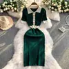 Estilo Coreano Elegante Socialité Estilo Hong Kong Estilo Europeo y Americano Cuello Polo Hebilla Metálica Vestido de Seda Helada Longitud Media Por Encima de la Rodilla