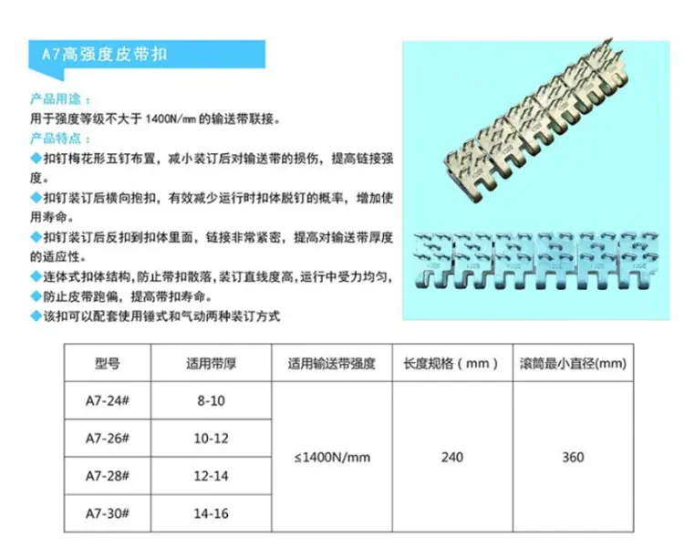 SU1400 10-15MM输送带连接扣 一盒10匝200mm宽度 轻型输送带扣