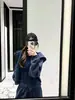Chaqueta de Otoño Azul Oscuro 2026 Nuevo Top Holgado Sudadera con Capucha Mujer Principios de Otoño Estilo Coreano Conjunto Completo