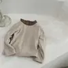 INS Inverno Camada Dupla com Forro de Fleece Espessado Top Bebê Zou Zou Gola de Renda Manga Longa Camiseta Básica