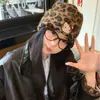 Bonito Gorro de Punto con Estampado de Leopardo de Gatito para Mujer, Otoño e Invierno, Adelgazante de Rostro, Circunferencia de Cabeza Grande, Gorro Cálido