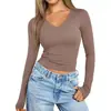 Popular Camiseta de Estilo Europeo y Americano con Cuello en V Aspecto Adelgazante Top de Manga Larga Ajustado Camiseta Interior de Seda de Leche para Mujer con Ropa Interior de Alta Gama