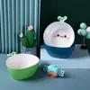 Tazón de arroz creativo para niños, tazón para comida complementaria, tazón para fideos, tazón para sopa, tazón con asa fresco de aspecto Ins, tazón para frutas para el hogar
