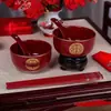 Cuenco de Boda, Dote de Novios, Taza de Té, Cuenco de Cerámica, Juego de Palillos y Cuchara, Suministros de Boda