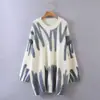 Suéter de tricô casual feminino folgado para outono e inverno, suéter pullover listrado estampado transfronteiriço europeu e americano da Amazon para mulheres