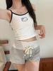 Pantalones cortos deportivos calientes de rayas americanas para mujer, delgados, casuales, de verano, cintura alta, adelgazantes, estilo holgazán, ajustados a la cadera, pantalones cortos deportivos