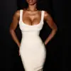 Vestido de vendaje Yizhilian estilo europeo y americano con cuello en U y tirantes anchos, Vestido sexy de lujo ligero para citas y vacaciones, Vestido ajustado que realza la cintura para mujer