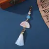 Fecho Lagosta 3cm Pingente de Borla Gradiente com Contas Estilo Chinês Traje Antigo Hanfu Pingente de Botão de Pressão Leque Borla