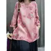 Nueva camisa top casual de manga larga con estampado vintage para primavera y verano para mujer, estilo étnico versátil artística holgada camisa base