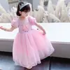 Vestido de Verano para Niñas Nuevo de Verano Vestido de Princesa de Malla para Niños Moda para Niñas Vestido de Gasa con Mangas Abullonadas