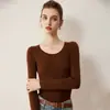 Suéter de Lana de Punto Fino 2026 Otoño Nuevo para Mujer Cuello Redondo Bajo Ajustado Camiseta Básica Suéter Delgado de Merino Suéter Cálido
