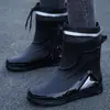 Botas de Lluvia para Hombre con Puño, Zapatos Impermeables Nuevos, Botas de Cordón para Exteriores, Zapatos de Goma Antideslizantes para Trabajo en Cocina, Botas de Lluvia Cálidas Forradas de Felpa