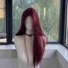 Peruca Keni de Renda para Testa Tecida à Mão Cor Vermelho Framboesa Repartição Central Cabelo Longo Liso Peruca Francesa para Cabeça Inteira Feminina Conjunto de Peruca Seção Fina