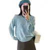 Nova Blusa de Tricô Branca Vazada Solta Estilo Preguiçoso de Outono Top Suéter de Cor Sólida de Manga Longa de Alta Qualidade para Mulheres