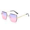 Gafas de sol de moda con adornos de caja, montura metálica sin montura europea y americana, gafas de sol modernas con protección UV para mujer