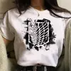 Camiseta Branca Manga Curta Estampada Anime Attack on Titan Feminina Comércio Exterior Cross-border Wish/ebay Amazon