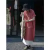 Vestido Largo Holgado Versátil de Estilo Japonés para Mujer Tallas Grandes, Manga Corta Fina de Algodón y Lino Color Sólido
