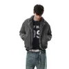 Abrigo de invierno Magic Bear con cuello de piel sintética, forro polar y un estilo americano vintage lavado, con un diseño de oso de montaña y un interior cálido con forro polar.