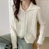 2026 Casaco Cardigan de Tricô com Zíper Torcido Feminino Outono Inverno Design Espessado Senso de Design Peça de Outerwear de Nicho Estilo Preguiçoso Cardigan de Tricô