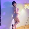 Vestido Lemon Story Lingerie Sexy com Gola Halter Fenda Corrente Bodycon Emagrecedor Alça 8210