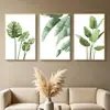 Pintura Decorativa para Sala de Estar com Planta Verde Fresca Triptíco de Palmeira Monstera Pintura de Parede para Decoração de Casa Decoração Suave Pintura de Parede de Fundo para Sofá