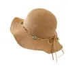 Sombrero de Pescador de Ala Ancha con Volantes Estilo Japonés para Mujer, Sombrero de Punto Transpirable para el Sol de Verano, Sombrero de Protección Solar de Moda con Decoración de Perlas