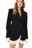Moda Otoño e Invierno Transfronteriza Europea y Americana Nueva Moda Amazon Moda Blazer Elegante de Encaje Empalmado Ajustado Adelgazante