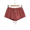 1619-2-25 Primavera Novo Estilo Europeu e Americano Fresco Xadrez Botão Cordão Elástico Cintura Baixa Calças Casuais Shorts