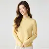 2026 Nuevo Suéter de Cachemira de Color Sólido al 35% para Mujer, Cuello Semi Alto, Encaje Patchwork, Corte Ajustado, Tejido Fino, Suéter Base