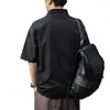 Camisa Polo Vintage con Textura para Hombre, Manga Corta, Cuello Alto, Corte Holgado, Delgada, Transpirable, Estilo Americano, Manga Media, Verano 2025