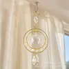 Atrapasol de Cristal con Prisma de Doble Anillo, Tejido a Mano Generador de Arcoíris, Carrillón de Viento Geométrico Colgante Pequeño