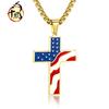 E-commerce fornecimento de aço inoxidável American Stars and Stripes cruz pingente banhado a ouro colar masculino atacado