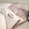 Juego de Cuatro Piezas Bordado de Algodón Puro Satén de Fibra Larga de 100 Hilos con Diseños Lindos de Mascotas, Juego de Tres Piezas de Sábana de Algodón Puro de Alta Gama Suave y Sedoso
