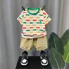 Camiseta Cuadrada Colorida de Manga Corta para Bebé Niño Verano 2023 Conjunto de Shorts Deportivos Casuales para Niños Actuación Cabello