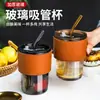 Copo de Bambu Celebridade da Internet Atacado Copo Criativo de Vidro Transparente com Canudo Copo Portátil Estilo Ins para Água com Tampa Copo de Café com Leite