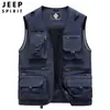 Colete de trabalho JEEP SPIRIT com múltiplos bolsos para homens, colete de malha de secagem rápida para pesca e fotografia ao ar livre