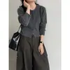 Cárdigan de Punto Suave con Cuello Redondo Estilo Perezoso LUXI para Mujer, Dobladillo Enrollado de Otoño, Chaqueta Suéter Simple y Versátil ss1101