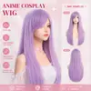 Pelucas europeas y americanas de 80 cm, flequillo largo de colores, cabello largo y liso, pelucas de cosplay de anime, extensiones de cabello de fibra sintética de alta temperatura
