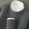 Suéter Masculino de Lã 100% Lã Pura Gola Redonda Tricô Pulôver Solto Camada Base Suéter de Caxemira Temporada Outono Inverno